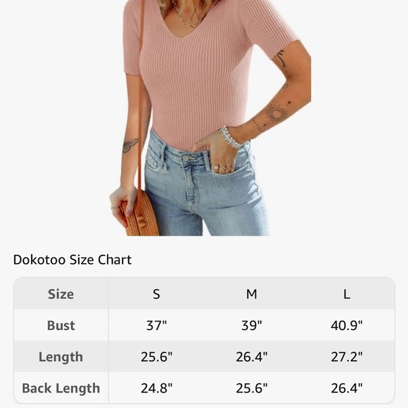 Women’s Pink Short Sleeve Slim Fit V Neck Ribbed Knit Basic Top-… - Picture 6 of 6